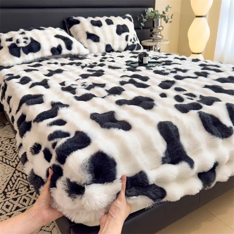 Set Lenzuolo con Angoli in Pelliccia di Coniglio Peluche: Foderato in Pile, Caldo per l'Inverno, Include Coprimaterasso - Set da 3 Pezzi per Letto Matrimoniale