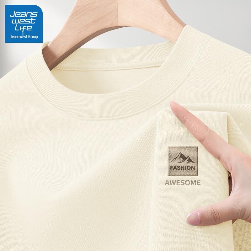 JEANSWEST LIFE Men's 2025 Summer Round Neck Heavyweight Cotton T-Shirt