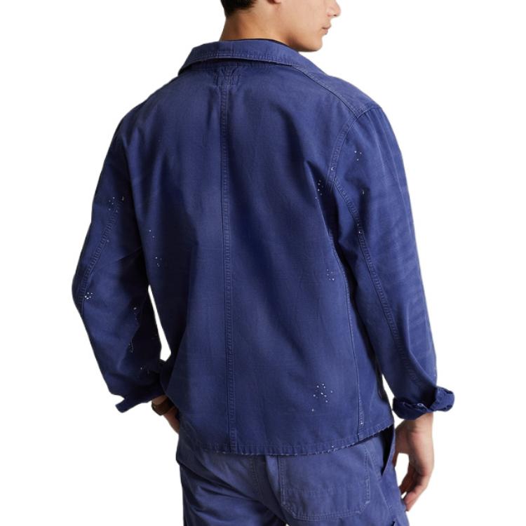 Polo Ralph Lauren FW22 Splatter Detail Polo Collar Denim Jacket Men Jackets Blue MNPOOTW16020868-400