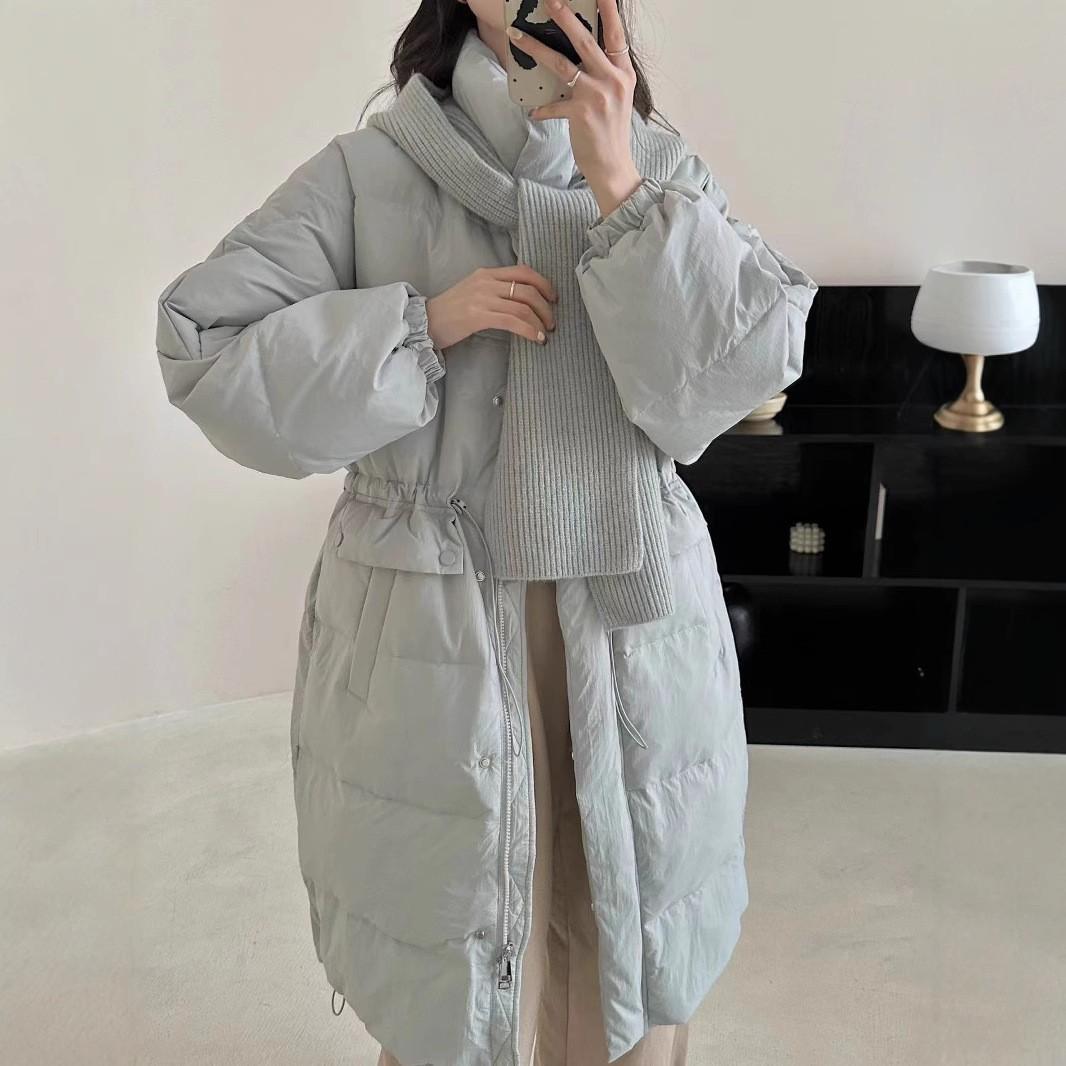 

Scarf long down jacket women s 2025 winter new waist white duck down thin knee thickened warm jacket M небо синє кольору