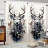 Elk Curtain Symbol Fortune Lucky Digital Print 3D Curtain Living Room Window Kitchen Curtain Bathroom Curtain Grommet Top 2PCS