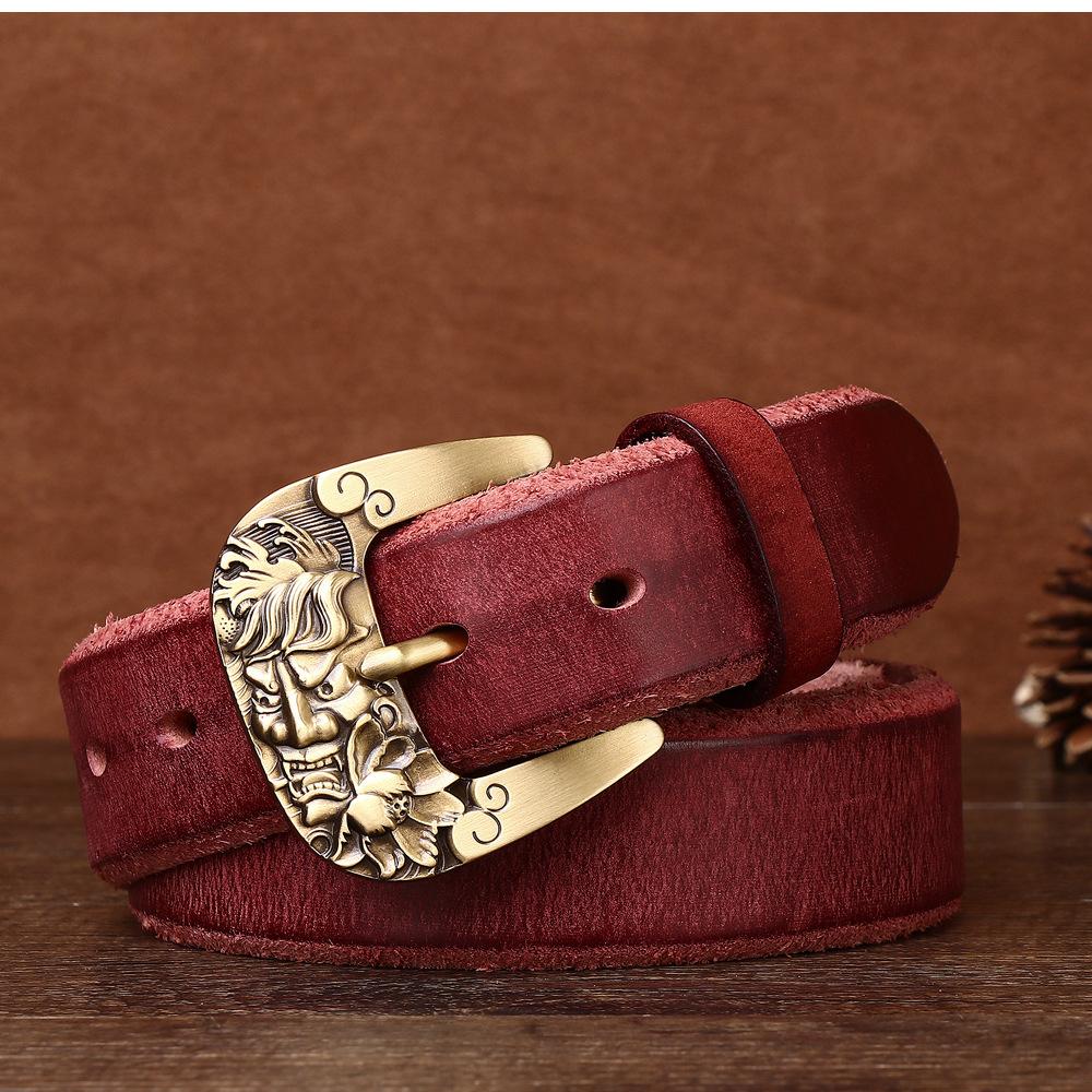 Rare And Super Thick Men'S First-Layer Cowhide Copper Buckle Lazy Belt Casual Guochao Retro Men'S Belt