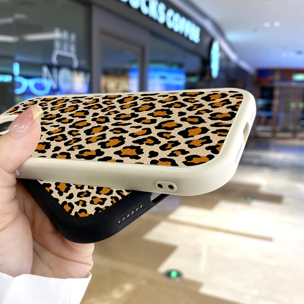 Slim Skin Feeling Popular Tide Leopard Grain Soft Silicone PU Leather Cover Phone Case for iPhone Samsung Huawei Honor Xiaomi Redmi OPPO Realme Vivo