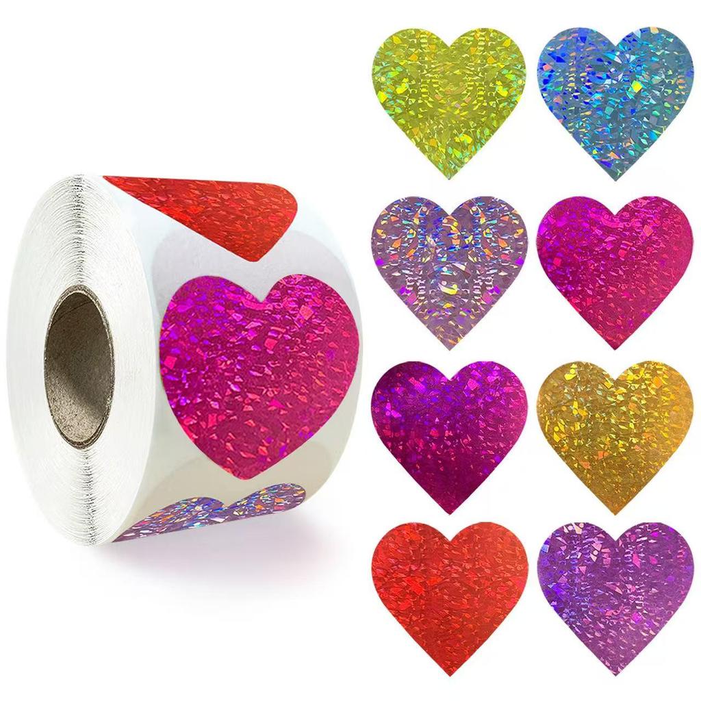 Colorful Heart & Star Laser Stickers for Valentine's, Wedding Cards & Gift Sealing
