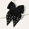 Handmade Fabric Hair Clip With Pearl Bow Ribbon Women Retro Style Back Of Head Accessory