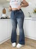 European and American Plus Size Embroidered High-Waisted Micro-Flare Denim Jeans for Women