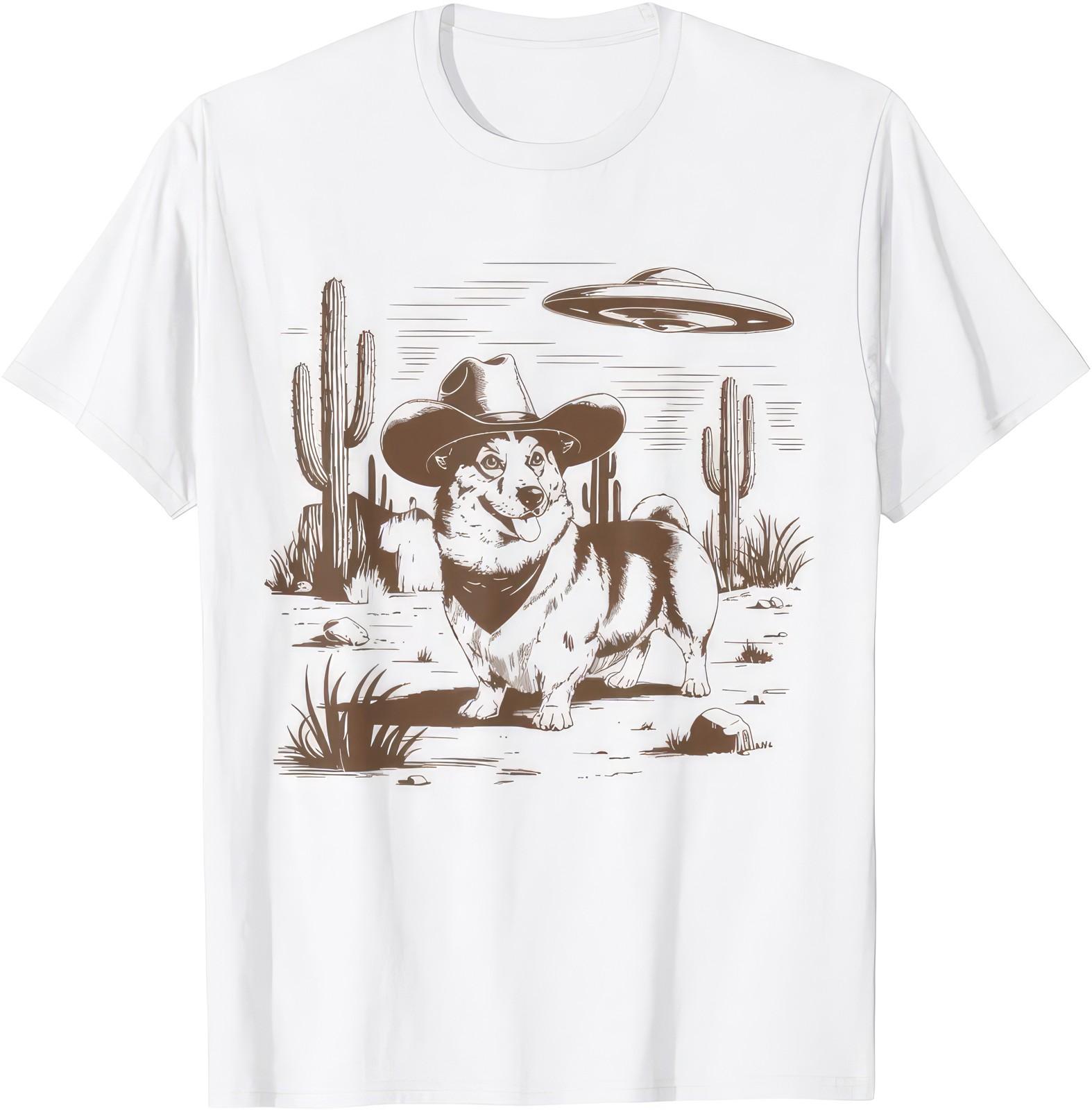UFO Corgi Cowboy Dog T Shirt Funny Western Alien Vintage 90s Graphic Tee S