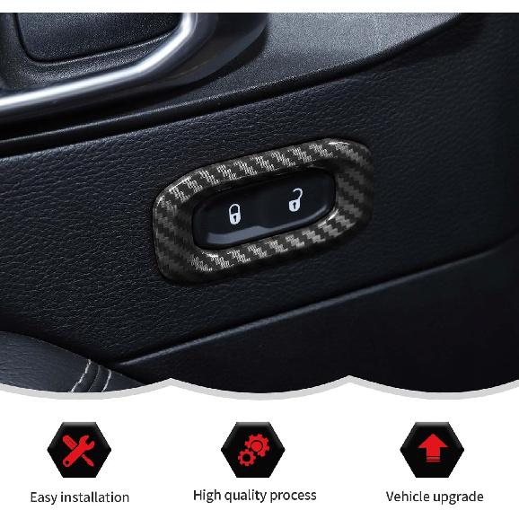 RT-TCZ Carbon Fiber Interior Door Lock Switch Cover Trim Frame Decoration Interior Accessories Compatible with Jeep Wrangler JL JLU & Gladiator JT