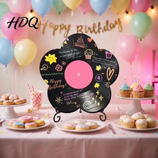 Flower Vinyl Record Diy Ornament DIY Custom Board with Creative Ornament Display Stand Design Personalized Birthday Anniversary Message Board Sign