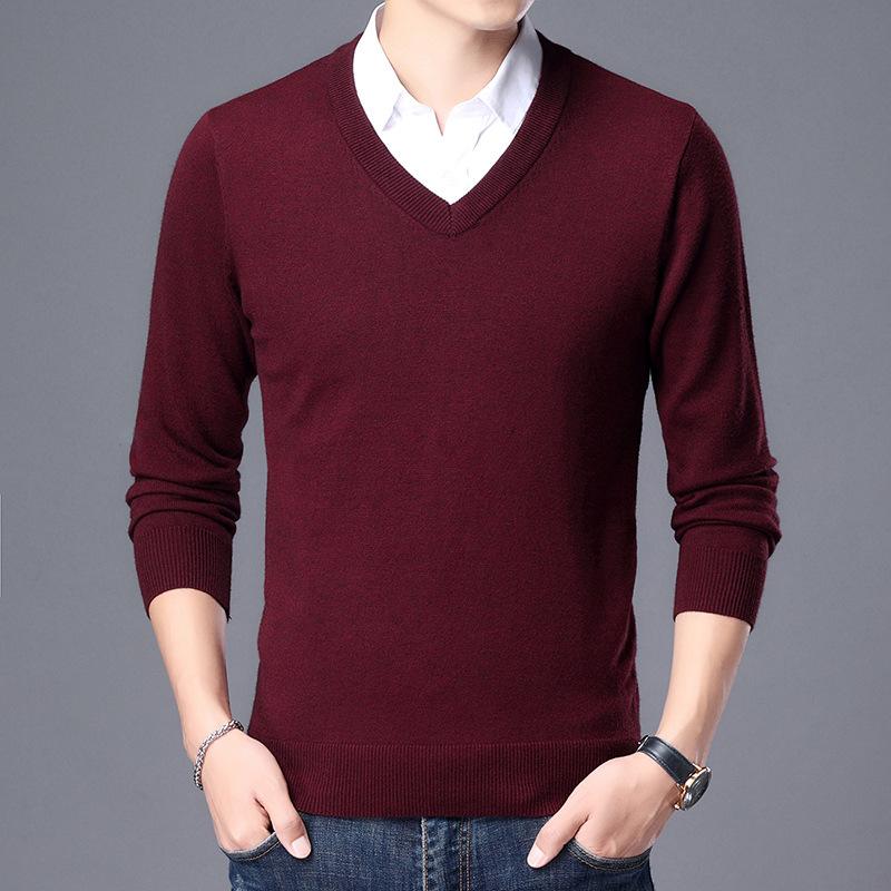 Men S V Neck Long Sleeve Pullover Knit Sweater For Middle Aged Business
