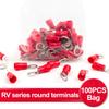 100Pcs RV2-3.2/4/5/6/8/10  Ring Insulated Wire Connector Electrical Crimp Terminal Cable Wire Connector AWG 22-16