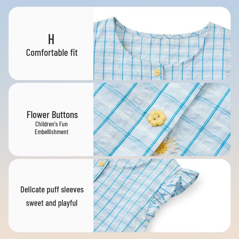 ASK JUNIOR Girls' 2026 Summer Plaid Sleeveless Princess Dress