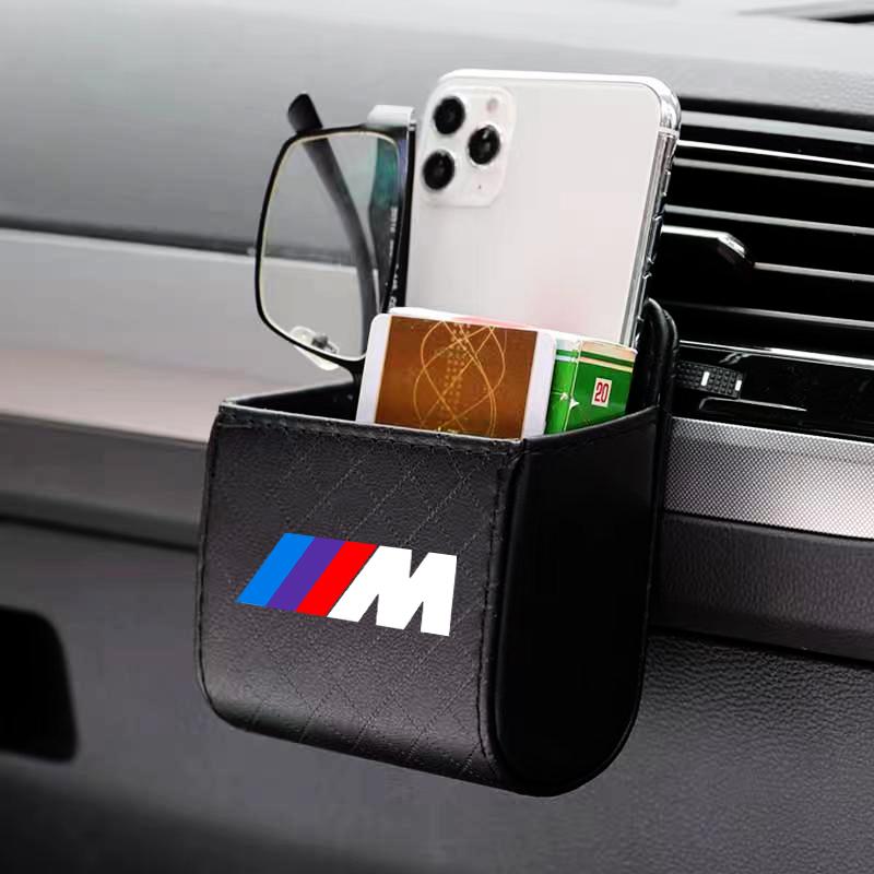 M LOGO Car Storage Bag Car Air Outlet Debris Bag Leather Organizer Box For BMW E46 E39 E90 E60 E36 F30 F10 E34 E30 F20 E92 M3 M4 M5 X3 X4 X5 X6 X7