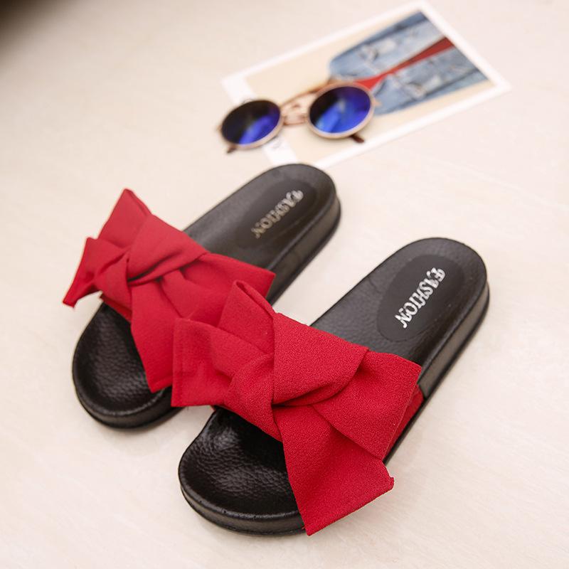 

Internet celebrity explosion bow slippers women wear 2025 summer new sandals flat soft bottom beach sandals 44 красный