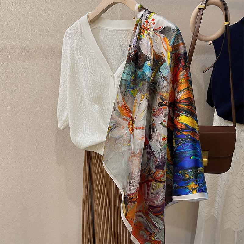 

Light Luxury Carriage! Temperament Silk Silk Scarf Women S Spring Summer Versatile Chinese Square Scarf Mulberry Silk Silk Scarf Shawl Autumn 68-68