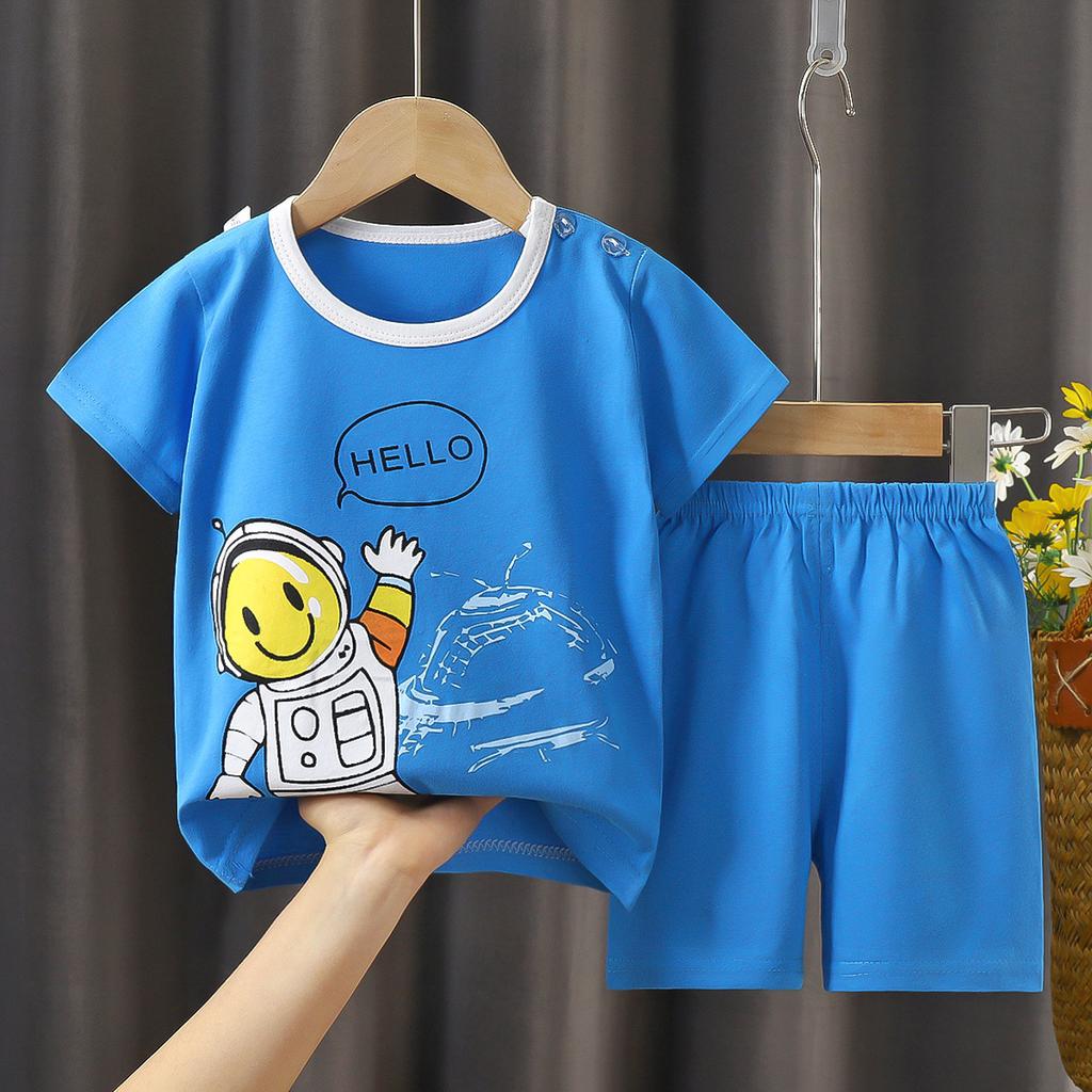 Kids Cotton Short Sleeve 2Pcs Set, Summer Shoulder Snap T-shirt & Shorts for Toddler Boys Girls