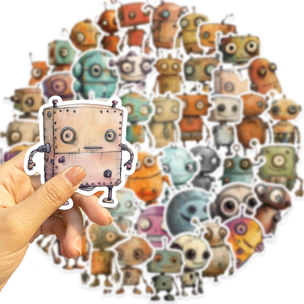 50Pcs Whimsical Robots Graffiti Sticker For Mobile Phones Refrigerators Computers Decor Waterproof Decals Cute Cartoon Stickers