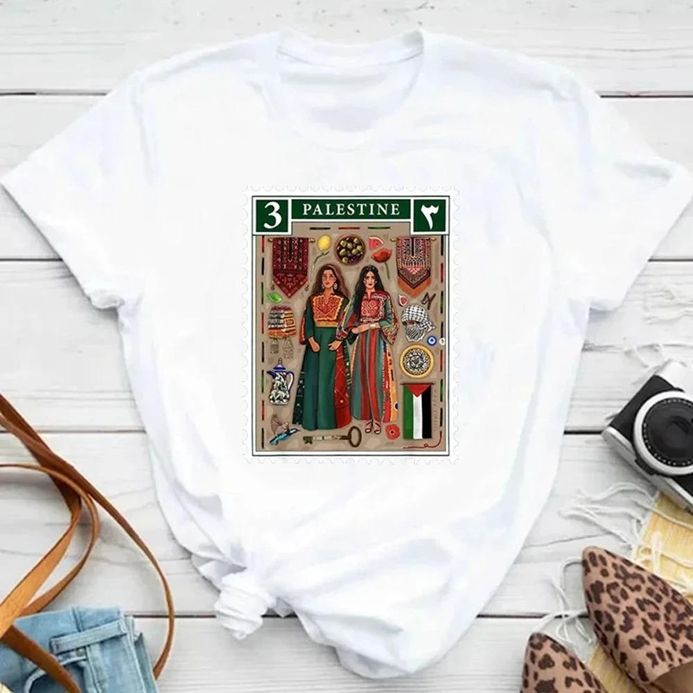 Funny Graphic Print Harajuku Palestine Stamp Retro T-Shirt Women Vintage Clothing Streetwear T-Shirts Tops Tees for Gift