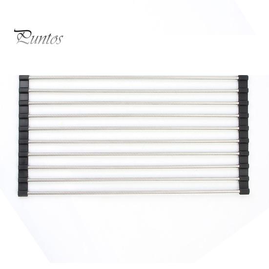 

Складная сушилка для посуды Roll Up, органайзер для раковины из нержавеющей стали, практичный кухонный гаджет для фруктов, овощей, столовых приборов 20x50cm чёрный