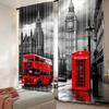 2 Stück - Vorhänge mit Retro-Druck einer britischen Straßenszene, Schlaufenvorhänge, Schlafzimmer und Wohnzimmer, Heimdekoration, Raumdekoration