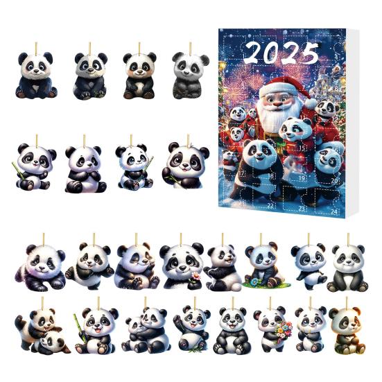 2025 Christmas Panda Advent Calendar Cartoon 2D Acrylic Panda Pendant Countdown Calendar Multifunctional Home Decorations