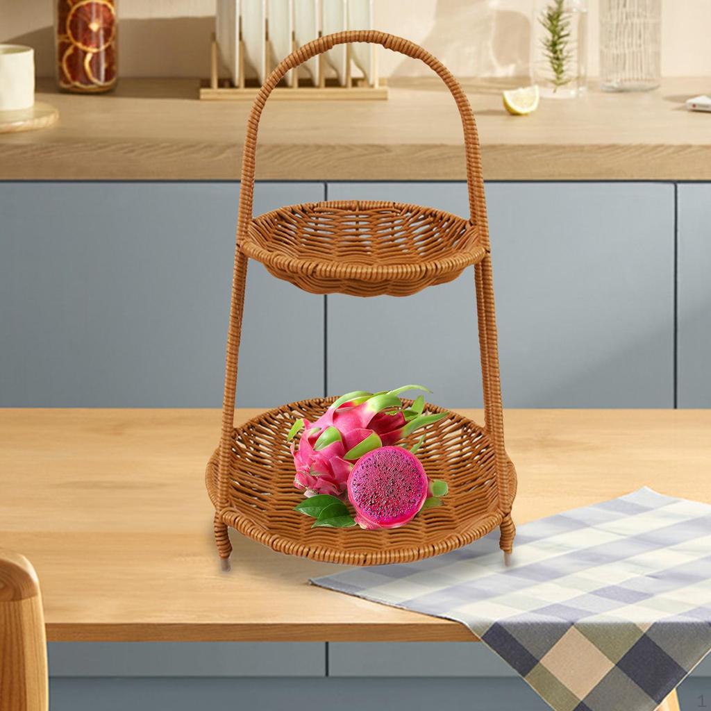 Circular Food Serving Basket Storage Rack Imitation Rattan Lightweight for Kitchen Counter Portable