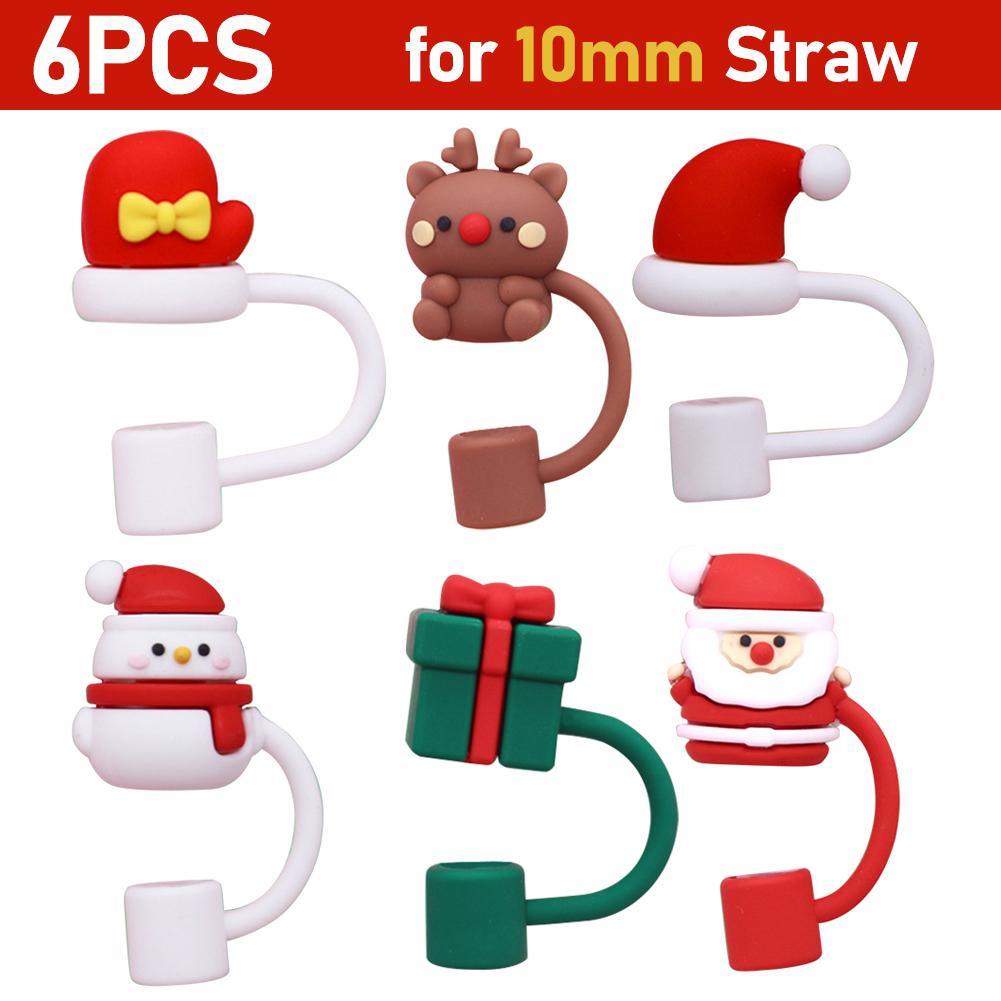 6-60pcs Christmas Silicone Straw Tips Drinking Dust Cap Splash Proof Plugs Cover Cup Accessories 8-10mm Straw Sealing Tools