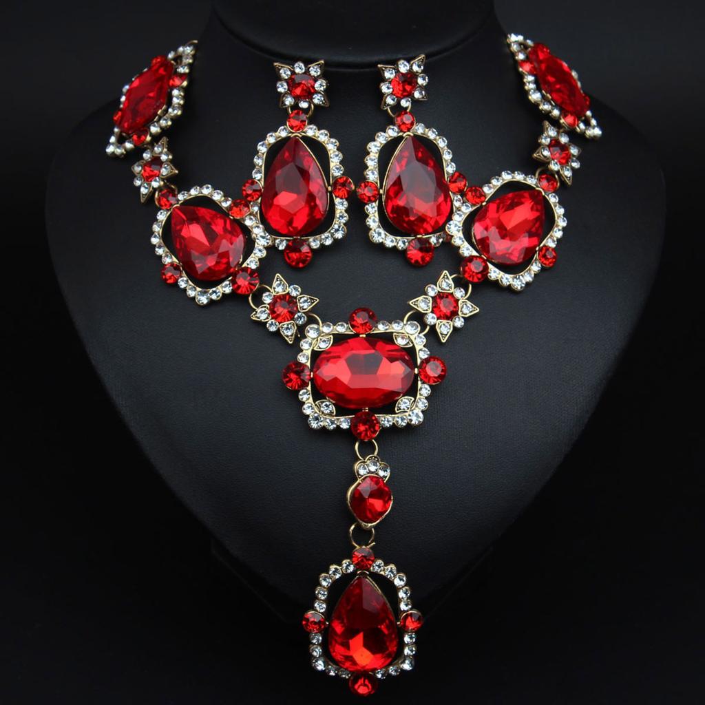 Elegant Crystal Gemstone Necklace And Earrings Set Sparkling Jewelry Set For Formal Occasions Featuring Vintage Designs