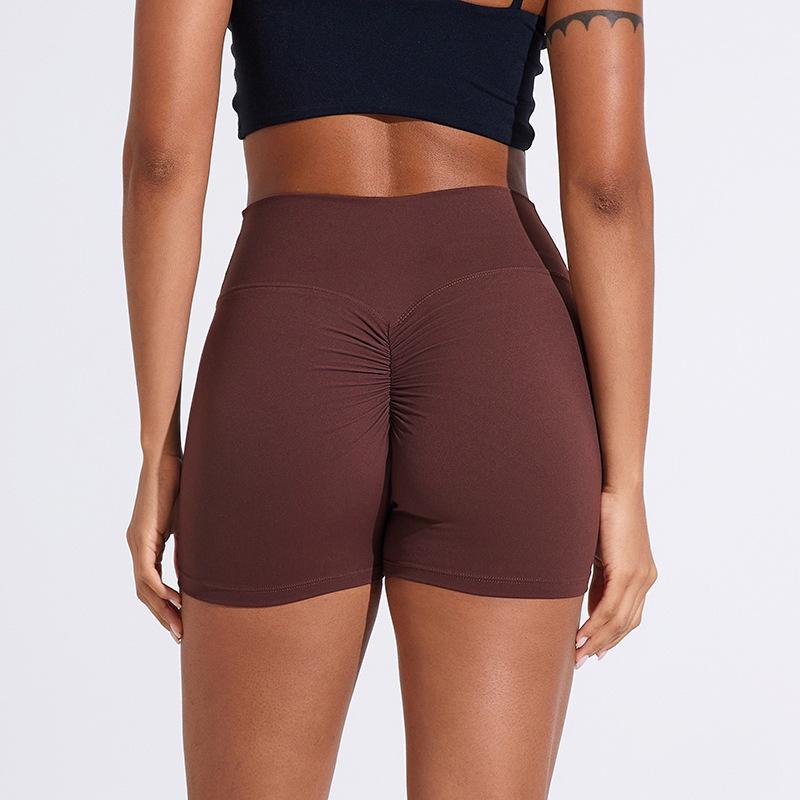 Women's High Waist Pleated Quick-Dry Yoga Shorts - Peach Hip Lifting Fitness Running Pants