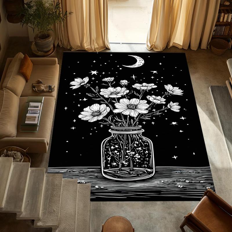 

Minimalist Space Galaxy Area Rug Black White Hand Drawn Star Print Non-Slip Carpet for Living Room Kid s Playroom Sci-Fi Decor 40x60CM