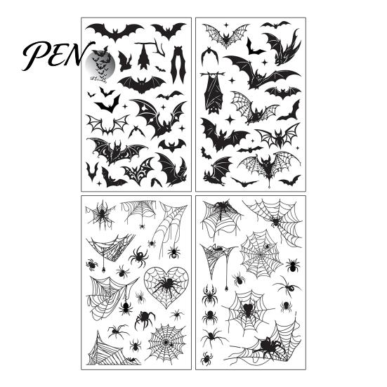 Spooky Bat Pattern Stickers 4Pcs Halloween Spider Tattoo Stickers, 3D Realistic Temporary Body Art Easy To Apply Makeup for Party, Waterproof Fake Web