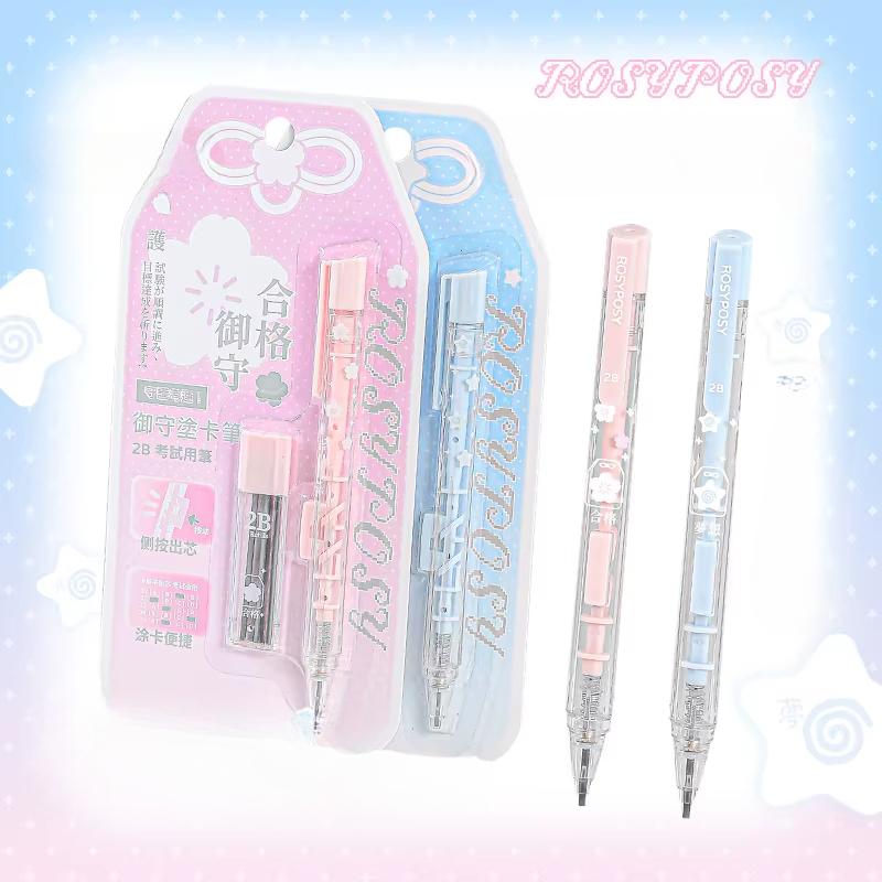 Lucky Omamori Exam Pencil Set Kawaii Retro Japanese 2B Mechanical Pencils for Test Prep with Refills Student Writing Supplies