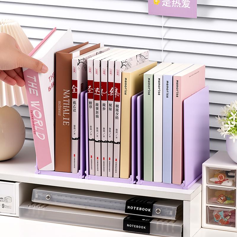 Durable Three-Compartment Transparent Bookends Reusable Non-Slip Documents Stand Stackable Thicken Desktop Bookshelf Table