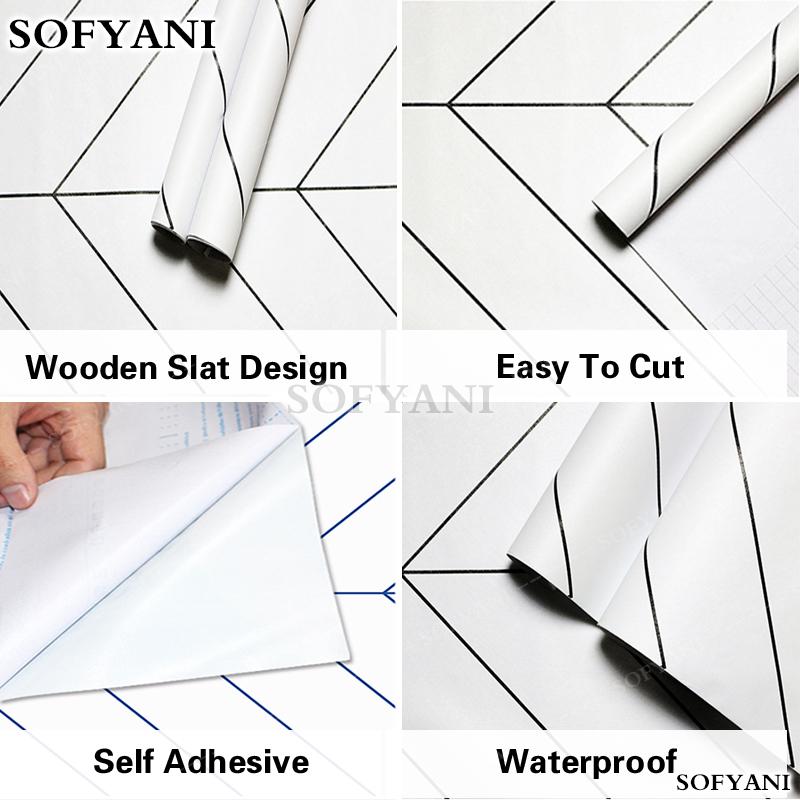 Black and white geometric line pattern contact paper self-adhesive peeling wallpaper for bedroom home decoration renovation