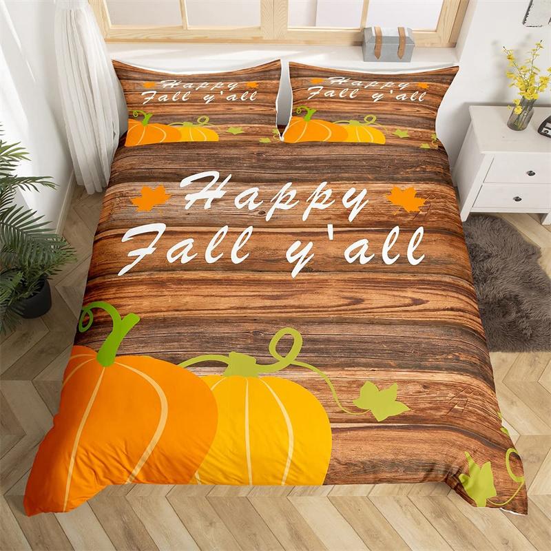 Hapy Thanksgiving Soft Duvet Cover Fal Maple Leaf Beding Set Microfiber Gnome Gold Pumpkin Farm Harvest Warm Comforter Cover Twin King