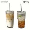 1pc/2pcs 20oz Ribbed Glass Tumbler with Lid & Glass Straw, Reusable Machine-Washable Drinking Cup for Iced Coffee, Smoothies, Juice & Cocktails