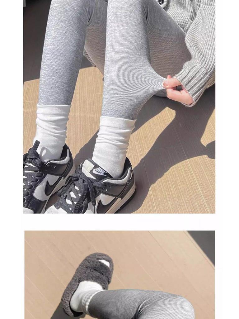 Women's Oatmeal White Fleece-Lined Leggings: Warm and Slimming Autumn/Winter Outdoor Style Pantyhose for 2025