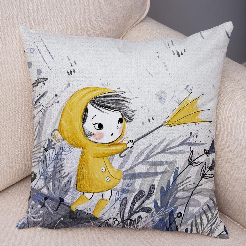 Super Soft Plush Pillow Case for Sofa Home Watercolor Cartoon Girl Cushion Cover Decor Fairy Tale World Lovely Child Pillowcase