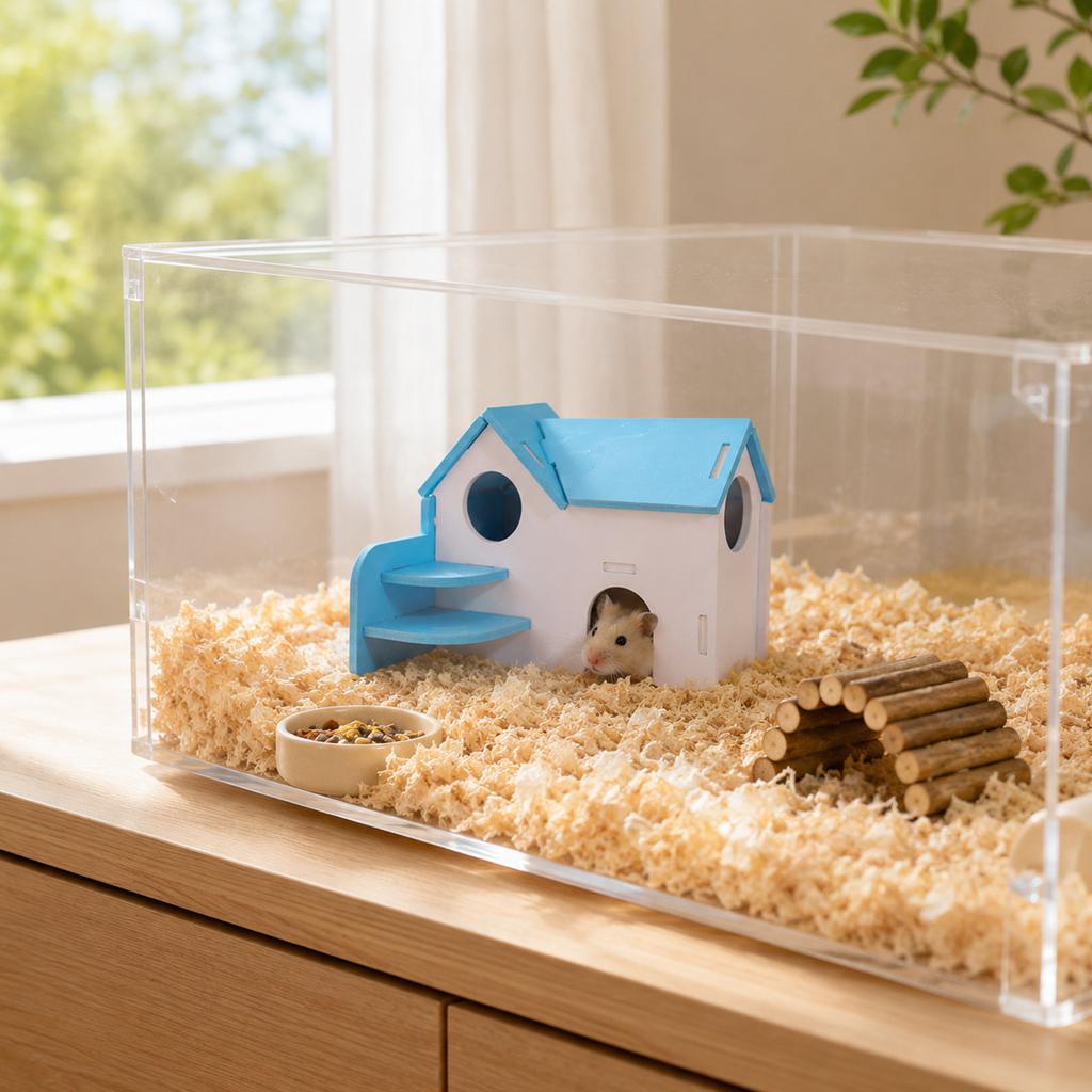 Small Animal Wooden House Villa with Multi-Level Design and Ventilation Openings Suitable for Hamsters Gerbils and Other Small Pets