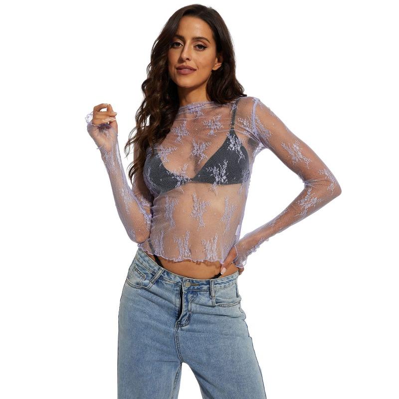 Perspective Lace Top Mesh Multi-color Bottoming Shirt Sexy Trend Shirt