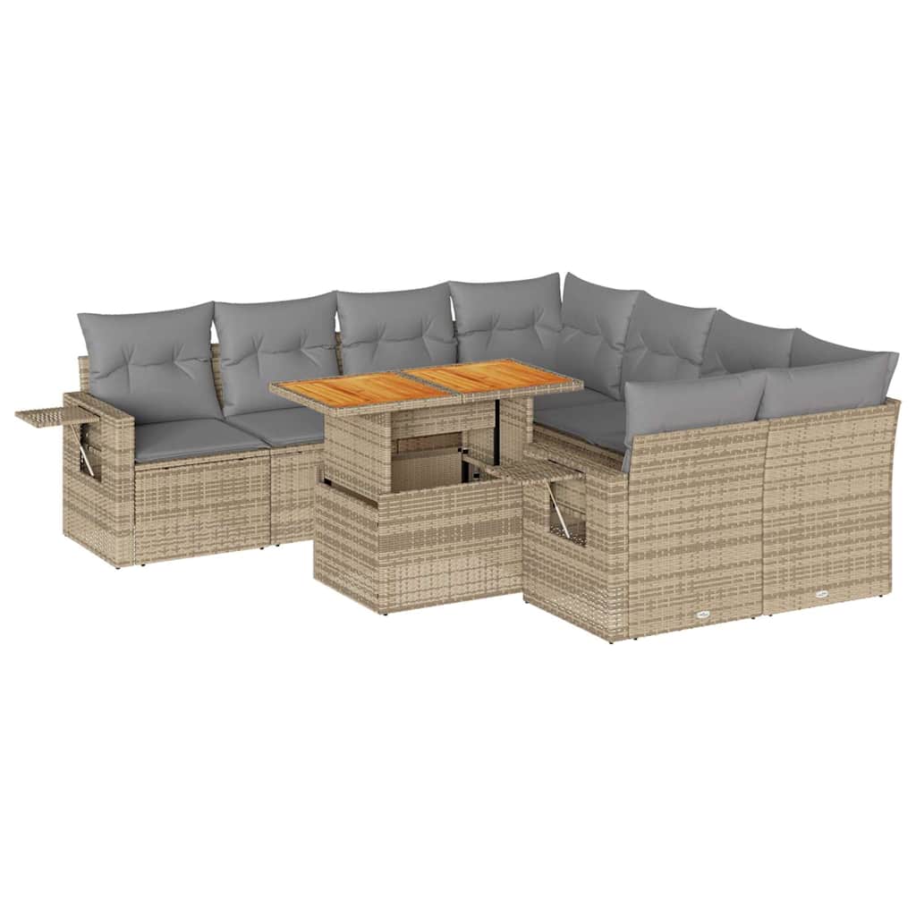 Vidaxl 9-Cz. Garden Furniture Set With Cushions, Beige, Poly Rattan