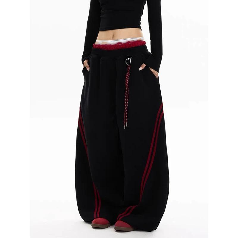 Women Stripe Baggy Y2k Sports Pants Harajuku Streetwear Gray Sweatpants Oversize Dance Pants Vintage Trousers Spring