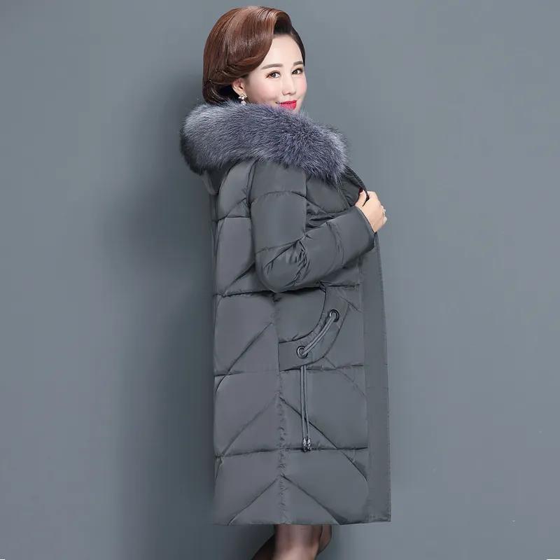 Middle-aged Mother Winter Thicken Slim Padded Jacket Windproof Loose Female Warm Fur Collar Parkas Outwear
