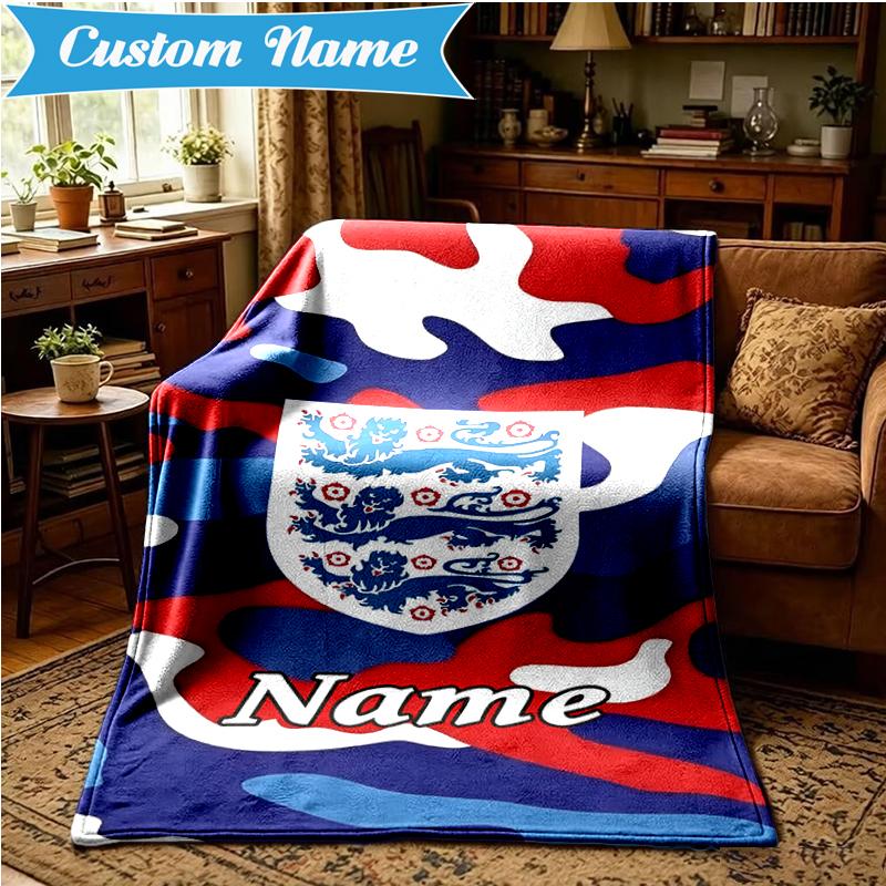 Custom Name England Football Crest Blanket Lightweight Ideal Bedding Blanket Perfect for Travel, Camping, Living Rooms, Sofas, Christmas gift