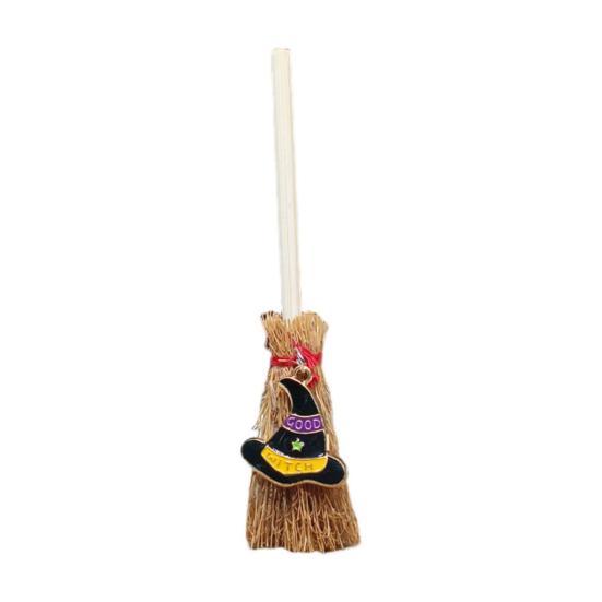 Mini Witch Broom Car Pendant Wooden Halloween Ornament for Rearview Mirror 1:6/1:12 Miniature Doll Houses Scale Accessory
