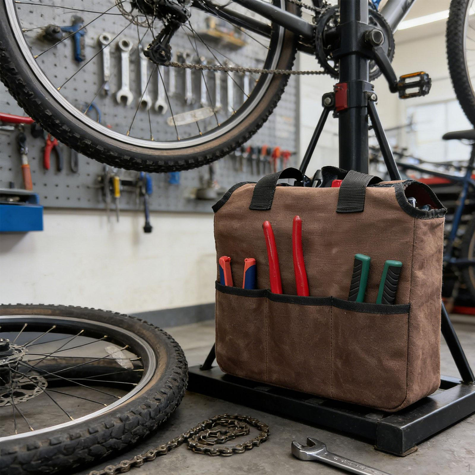 

Waxed Canvas Tool Bag Handbag Exterior Pockets Gifts for Dad Storage Tote Heavy Duty