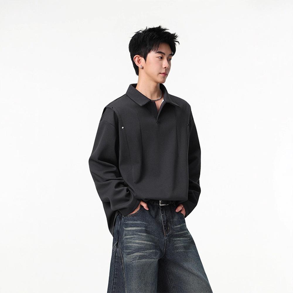 

Right Shoulder POLO Shirt Sweatshirt Men s Autumn Pullover Air Layer Bottoming Shirt Breathable Fabric Comfortable Wear Practical Daily Use M