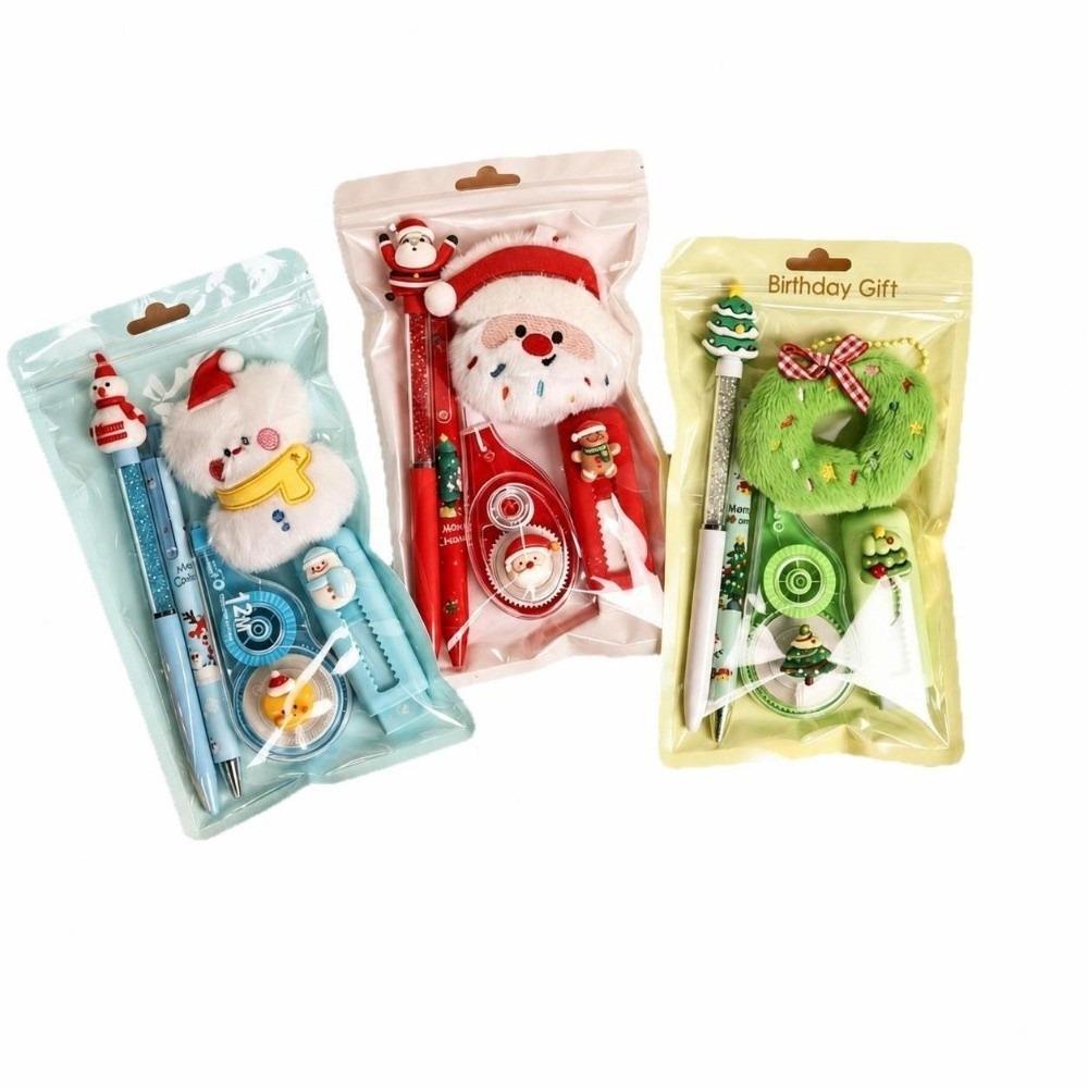 5pcs Practical Santa Series Christmas Stationery Set 5-in-1 School Writing Supplies Gel Pen Eraser Christmas Gift