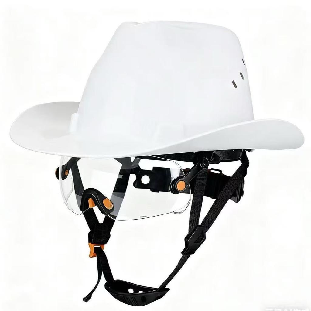 Elmetto da Cowboy Certificato con Occhiali di Alta Qualità Protezione Solare a Tesa Larga Casco di Sicurezza da Cowboy alla Moda Elmetto da Cowboy Classico