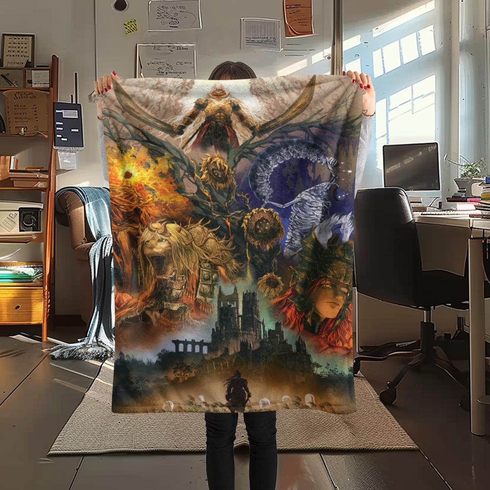 1Pc Elden Ring Print Flannel Blanket, High Quality Comfortable for All Seasons, Home Decor, Warmth and Comfort, Perfect for Christmas Gifts